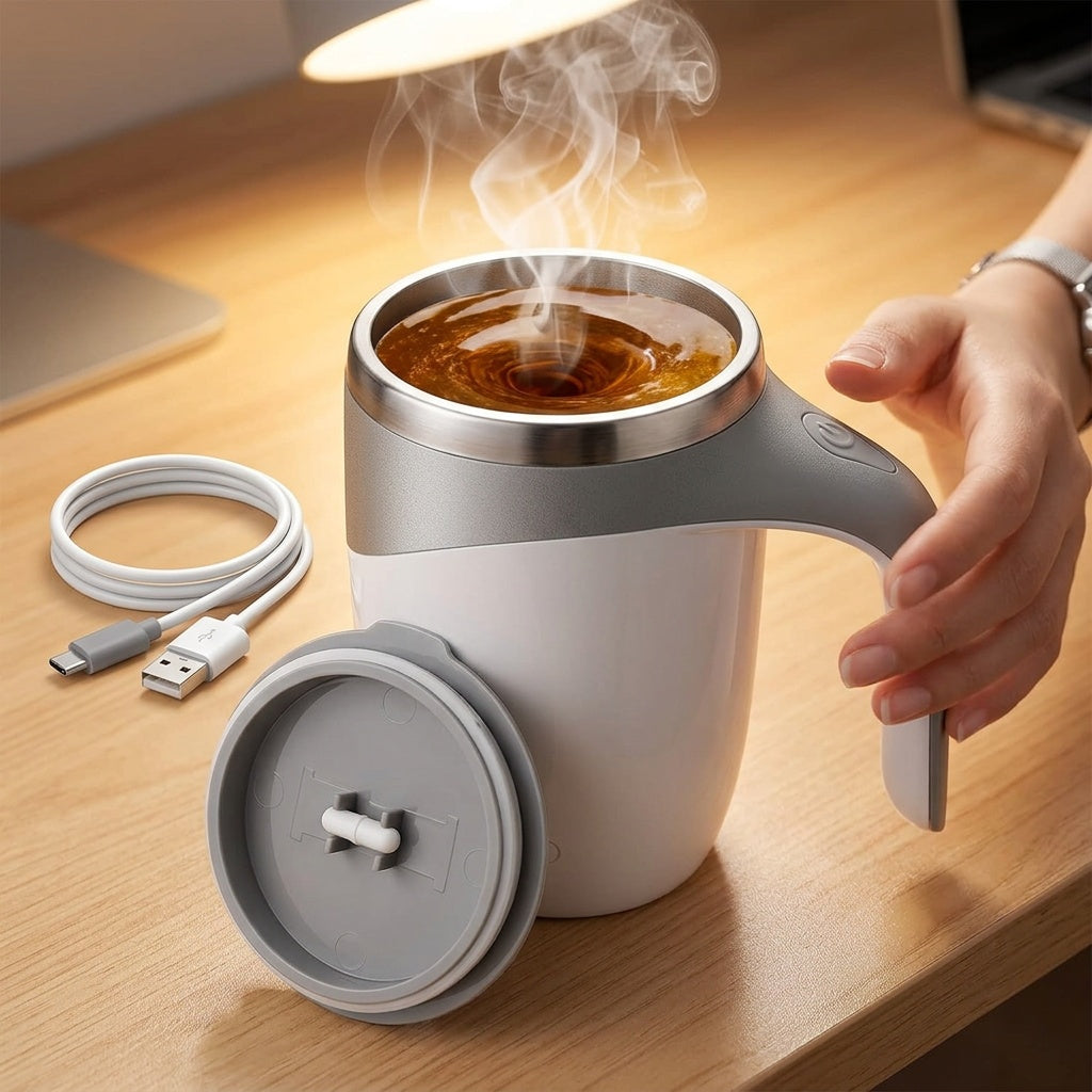 Self-Stirring Coffee Mug with Automatic Mixing